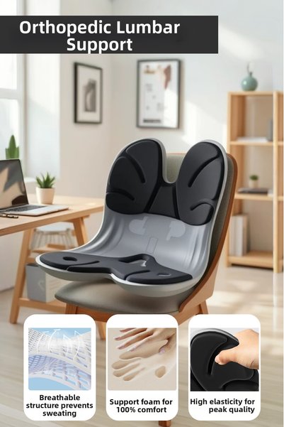 RELAXUS Ergonomic Orthopedic Lumbar Support Seat Cushion Posture Corrector Business Home Auto Back Seat Pillow Black