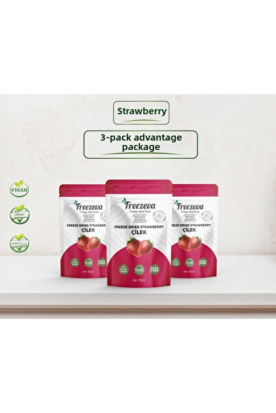 Freezeva 3 عبوات من شرائح الفراولة المجففة بالتجميد (فراولة مجففة بالتجميد) ف...