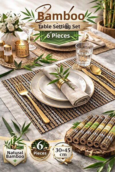 Binbirreyon Set de 6 piese din bambus natural 30x45cm RA812