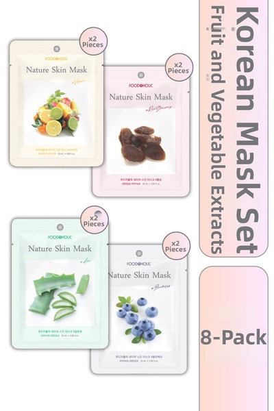 FOODAHOLIC قناع الوجه الورقي من نيتشر سكين، قناع مرطب ومنشط للبشرة، عبوة من 8...