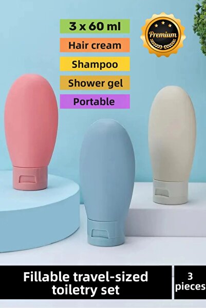 Carlburn Set de baie igienic de călătorie de 60 ml - 3 bucăți gel cremă șampo...