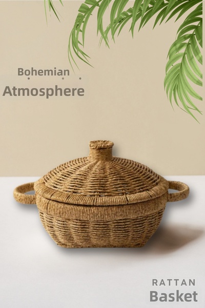 ViZKA Rattan Decorative Pot, Wicker Model with Lid, Presentation Container, B...