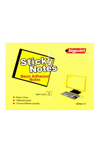 Bigpoint Αυτοκόλλητο χαρτί σημειώσεων 75x100mm Νέον κίτρινο x 12 τεμάχια