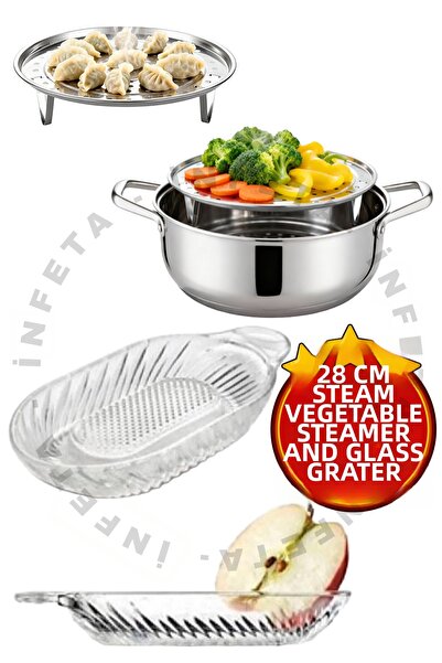 İnfeta مجموعة من 2 جهاز طهي الخضار بالبخار مقاس 28 سم، مبشرة زجاجية للأطفال، ...