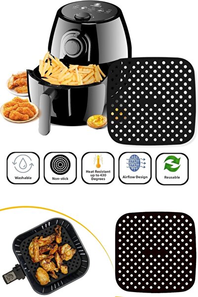 Privo Airfryer Square Cooking Mat 21.5 cm Black Silicone Perforated XXL Fryer...