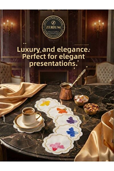 ZERİUM Set premium de 6 șervețele pentru cocktail și cafea, seria florală nr. 1