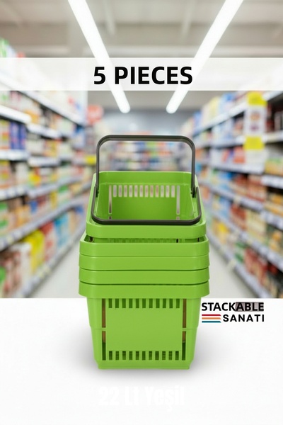 Raf Sanatı 5 Pcs / 22 Liters Plastic Grocery Shopping Basket Professional Gro...