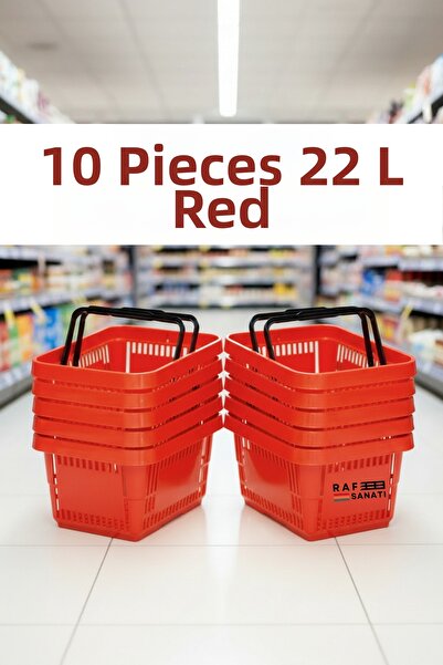 Raf Sanatı 10 Pcs / 22 Liters Plastic Grocery Shopping Basket Professional Gr...