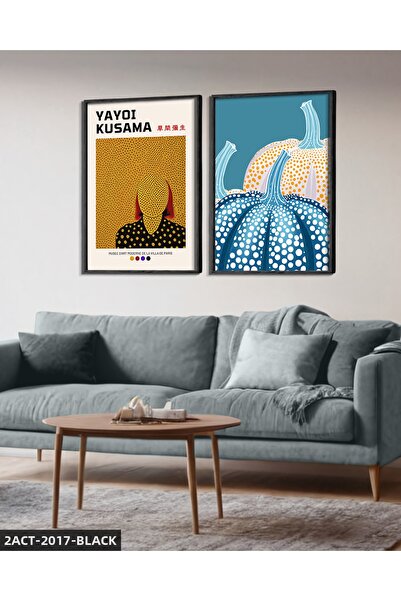 Evinemoda Yayoi Kusama and the Spots 2 Pieces Wood Framed Painting Act