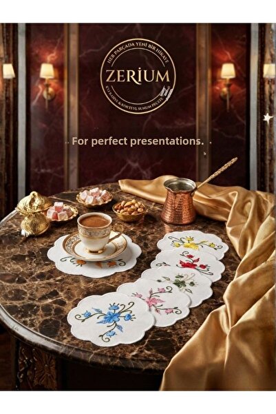 ZERİUM Set premium de 6 șervețele pentru cocktail și cafea, seria Ramuri de p...