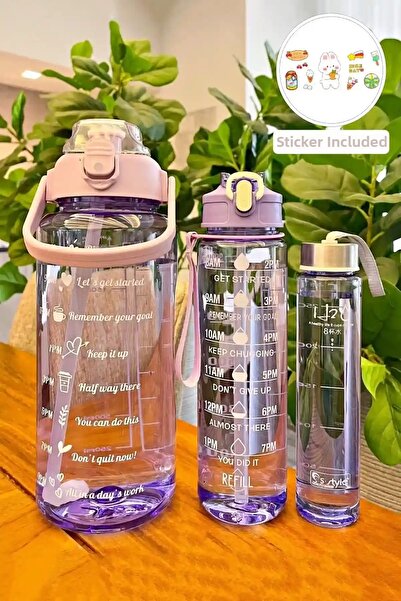 Madamev زجاجة مياه رياضية شفافة غير معطرة مكونة من 3 قطع، زجاجة مياه محمولة م...