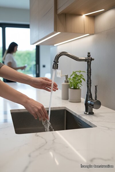 İSAOĞLU YAPI Anthracite Retro Kitchen Faucet with Movable Head Anthracite Gra...