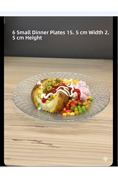 ORTAKÖY CENNETİ Mini Dinner Plate 6 Pieces Glass Dish 15.5 cm Width 2.5 cm He...