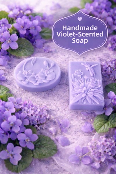 HÂL-İ ŞİFA مجموعة صابون زخرفي مصنوع يدويًا برائحة البنفسج - عبوتان - معطر للح...