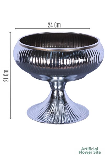 Yapay Çiçek Sitesi Metal Decorative Footed Vase 21 cm Silver