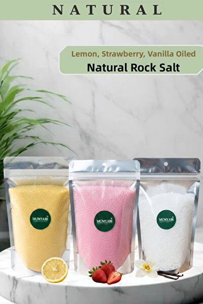 MUMYABİ 3-Pack Natural Ingredient Lemon-Strawberry-Vanilla Oil Bath Rock Salt...