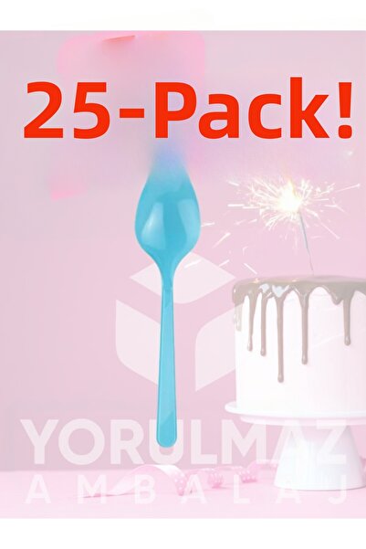 yorulmaz ambalaj Happy Party Light Blue Plastic Spoons 25-Piece Set – Disposa...