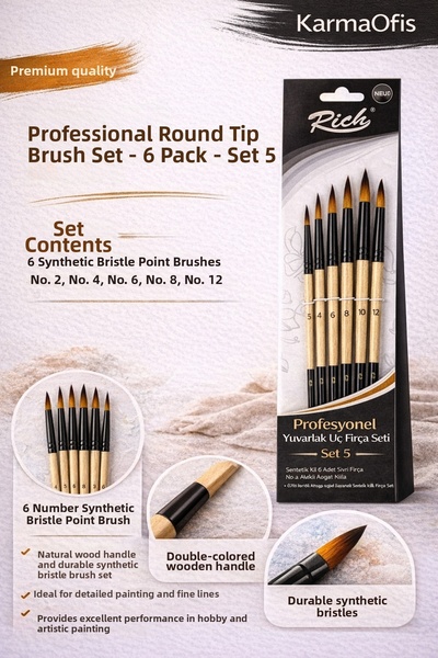KarmaOfis Professional Round Tip Brush Set of 6 – Set 5 | No 2-4-6-8-10-12 Sy...