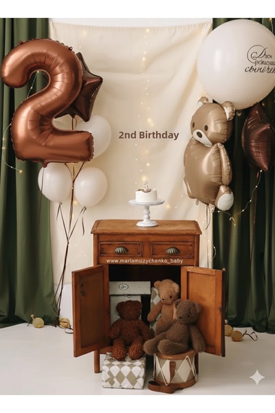 Çemrek Süs Parti Brown Number Bear Star Balloon Jumbo Balloon and Led Birthda...