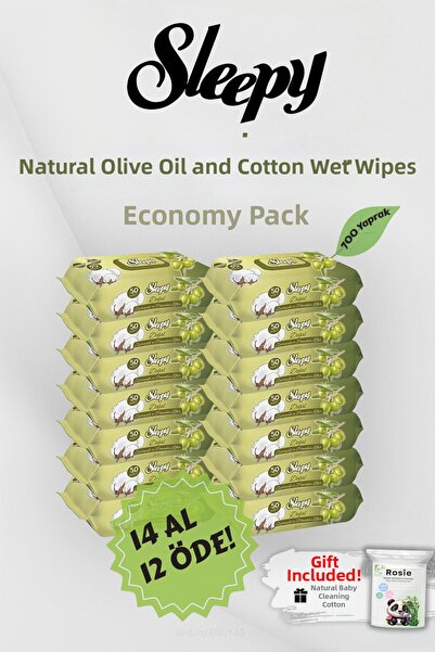 Sleepy 50% من مناشف الأطفال المصنوعة من زيت الزيتون، قطن قطعة، 14 عبوة، وروزي