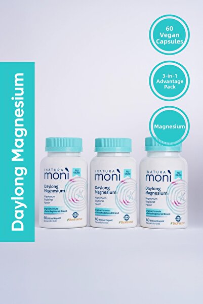 Inatura 3 عبوات موني داي لونج: مغنيسيوم وفيتامين ب6 والبيبرين 60 كبسولة نباتية