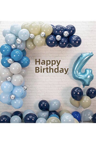 Çemrek Süs Parti Blue Balloon Chain Set Number Balloon Balloon Stand and Bann...