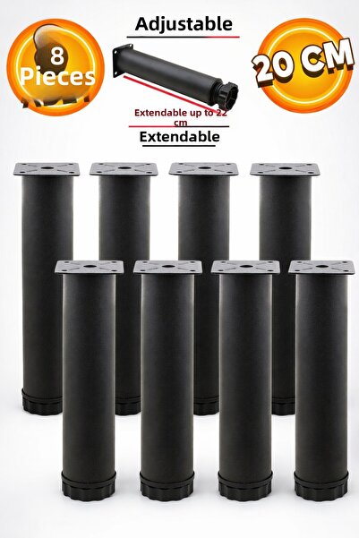 Badem10 أرجل معدنية سوداء - مقعد أريكة قابل للتعديل، أرجل داعمة مقاس 20 سم (8...