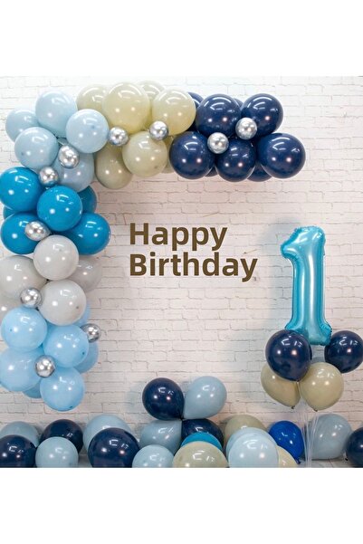 Çemrek Süs Parti Blue Balloon Chain Set Number Balloon Balloon Stand and Bann...