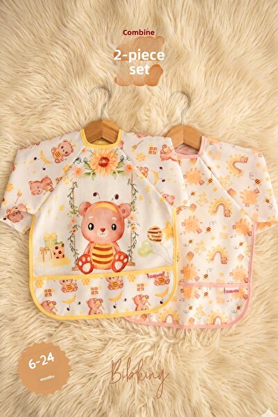 BibKing قطعتان من مريلة الأطفال ذات الأكمام الطويلة والمقاومة للماء بنمط النح...