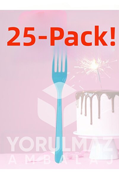 yorulmaz ambalaj 🍴 ✨ Happy Party Light Blue Plastic Forks 25-Piece – Disposa...