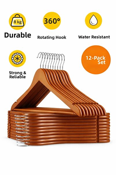 VARLIQ 12 Pieces of Clothes Hangers Wood Look Plastic Hangers Brown