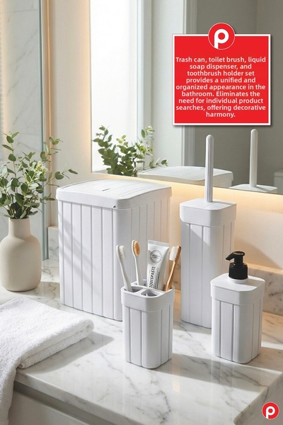 Pazarika Trend Wick Pattern 4-Piece Bathroom Organizer - Aesthetic and Durabl...