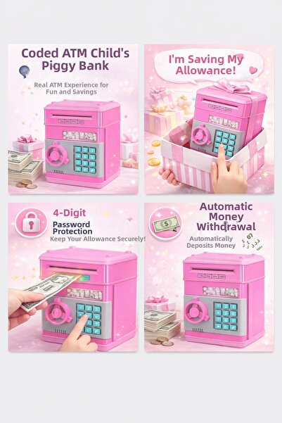 babysch Password-Protected Atm Children's Piggy Bank (Pink)