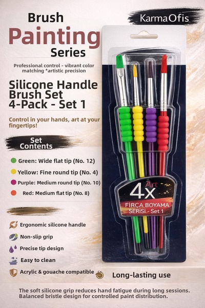 KarmaOfis Silicone Strappy Brush Set of 4 – Acrylic , Ergonomic Painting Brus...