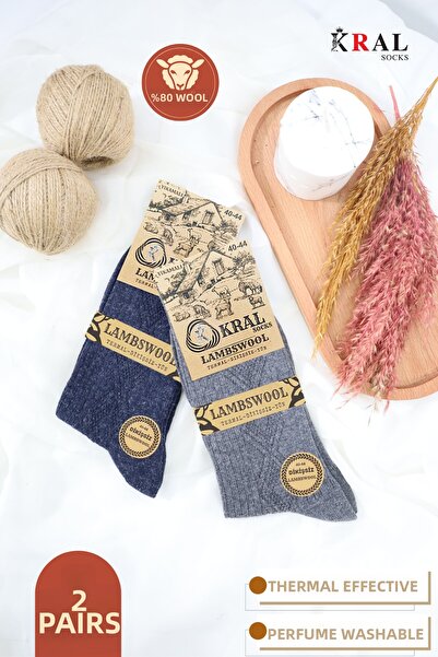 Kral 2 опаковки тънки плетени зимни чорапи с термоефект, вълна от агнешка въл...