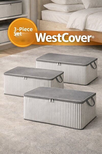 WestCover 3 Pieces Anthracite Striped Large Storage Boxes under Bed and Sofa ...