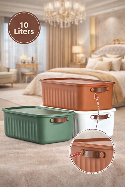 Mim Life صندوق تنظيم سعة 10 لتر مع غطاء، 3 قطع |   جلد صندوق تخزين متعدد الأغ...