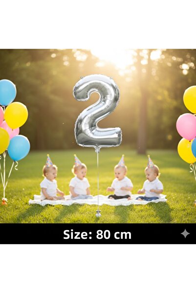 Deniz Party Store 34 بوصة 76-80 سم (2) بالون فويل ذو رقمين باللون الفضي