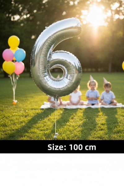 Deniz Party Store بالون فويل رقم 40 بوصة 100 سم (6) رمادي فضي