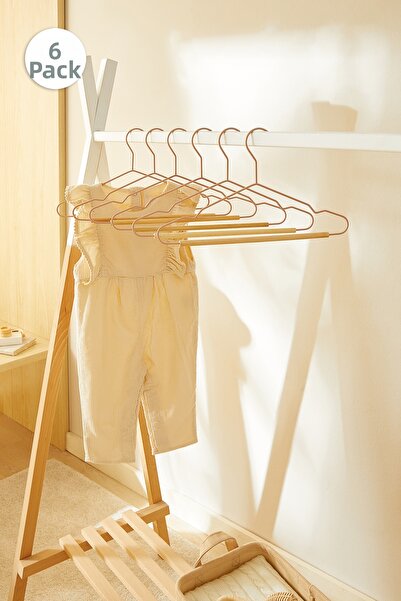 Ocean Home Textile 6-частична дървена метална закачалка за дрехи с матово пра...
