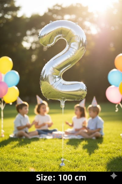 Deniz Party Store بالون فويل رقم 40 بوصة 100 سم (2) رمادي فضي