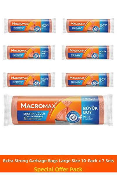 MACRO MAX أكياس قمامة قوية للغاية، كبيرة الحجم، 7 قطع، أكياس متينة سميكة مقاو...