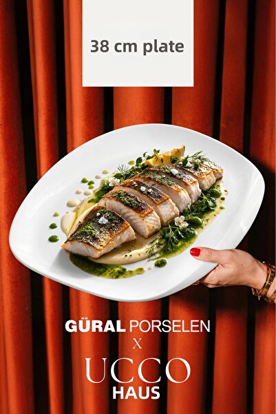 UCCO Large Size 38 cm High Quality Porcelain Stylish Plate - Serving Fish Pla...