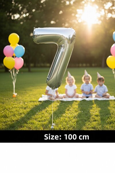 Deniz Party Store بالون فويل رقم 40 بوصة 100 سم (7) رمادي فضي