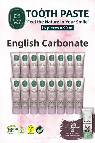 Eyüp Sabri Tuncer معجون أسنان 90 مل، 16 قطعة كربونات بريطانية وروزي