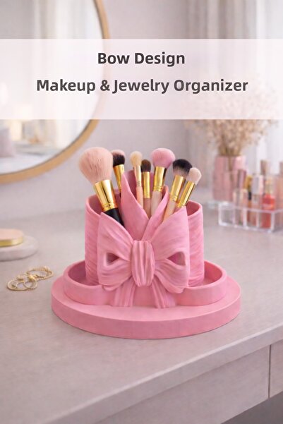 Sellor Ribbon Detailed Makeup Organizer, Brush and Lipstick Organizer Decorat...