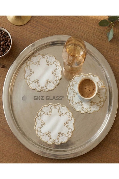 gkzglass home dekor 6 Linen Fabric Embroidered Coffee Side Cocktail Napkins & Coasters Serving Napkins