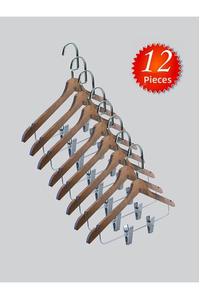 NYN Wooden (Lama Silver Hook) Hangers for Skirts, Pants, Blouses, with Hooks ...