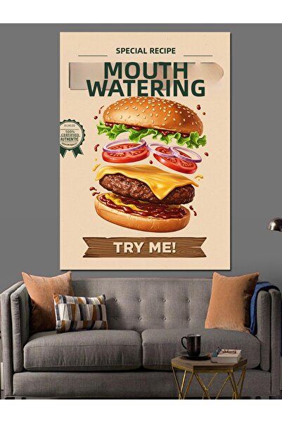 KanvasSepeti Hamburger delicios Pictură în ulei de înaltă calitate texturat C...