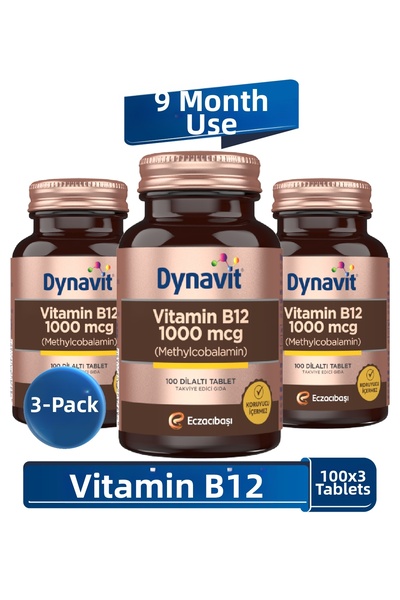 Dynavit فيتامين ب12 1000 ميكروجرام 100 قرص تحت الجلد × 3 - ميثيلكوبالامين - ل...
